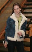 Sarah Drew wearing Denim Jacket with Rabbit Fur Trim Model 529 SOLD OUT