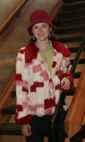 Sarah Drew wearing Reversible Red, Pink and White Rabbit Jacket Model 84 SOLD OUT