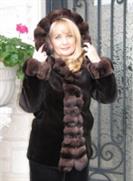 Hooded Reversible Brown Sheared Mink Jacket With Matching Chinchilla Trim - Sizes 12, 14, and 16