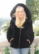 Black Hooded Sheared Beaver Jacket With Fox Trim - Sizes 12 and 22