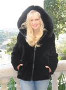 Black Hooded Sheared Beaver Jacket With Fox Trim - Sizes 12 and 22