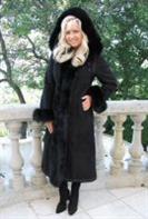 Special Lady in Black Hooded Suede Spanish Merino Coat With Fox Trim