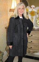 Merino Black Suede Shearling Sheepskin Coat - Sizes 10 and 12