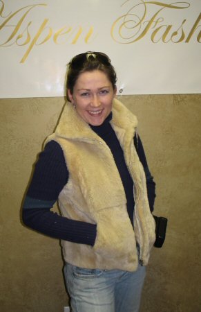 Friend wearing Aspen Fashions Soft Gold Fur Vest Model 8609G - SOLD OUT