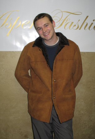 Friend wearing Aspen Fashions Tan Shearling Jacket Model 87B - SOLD OUT