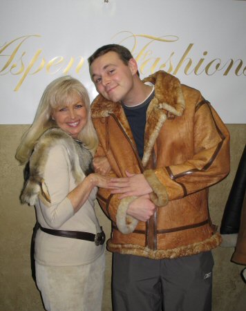 Friends wearing Aspen Fashions Fox Collar Model 19025 & Rust Color Shearling Bomber Jacket Model 192