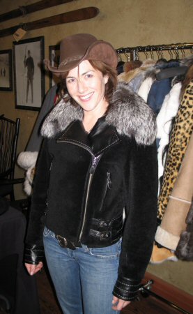 Friend wearing Black Velour Shearling Jacket with Silver Fox Collar Model 406B - SOLD OUT