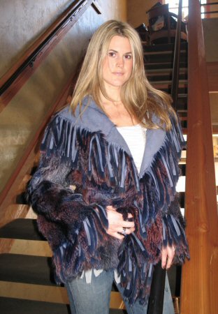 Friend wearing Aspen Fashions Reversible Fox with Intense Fringe Model 68F SOLD OUT