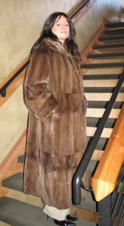 Friend wearing Aspen Fashions Coco Sheared Mink Coat with Shawl Collar Model 2113 SOLD OUT