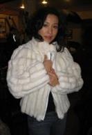 Joan Chen wearing White Shearling with Spanish Rex Rabbit Model 1391 - SOLD OUT