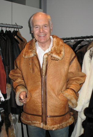 James Curley wearing Rust Colored Shearling Bomber Jacket Model 192
