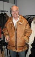James Curley wearing Rust Colored Shearling Bomber Jacket Model 192