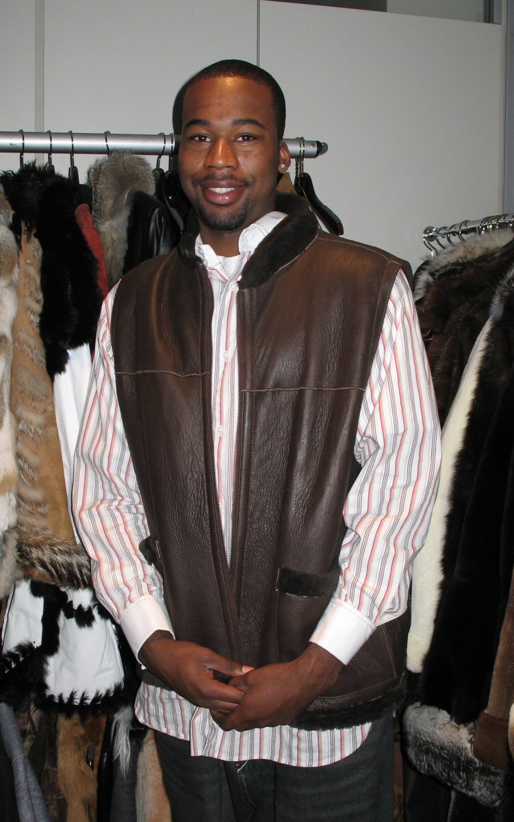 Friend wearing Aspen Fashions Shearling Vest Model 170 - SOLD OUT