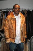 Friend wearing Aspen Fashions Rust Colored Shearling Bomber Jacket Model 192