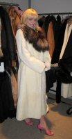 Friend wearing White Fur Coat with Fox Collar Model 6998 SOLD OUT