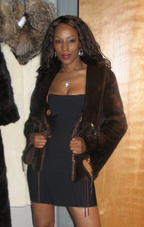 Friend wearing Aspen Fashions Reversible Mink Jacket Model 377 SOLD OUT