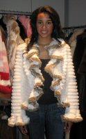 Friend wearing White Spanish Rex Rabbit Bolero with Fox Trim Model 9001 SOLD OUT