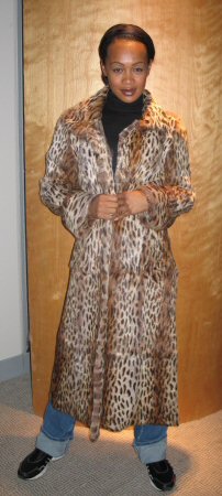 Friend wearing Reversible Animal Print Rabbit Coat Model 2332 SOLD OUT