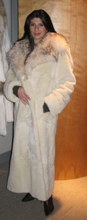 Friend wearing Aspen Fashions White Fur Coat with Matching Fur Collar Model 488 SOLD OUT