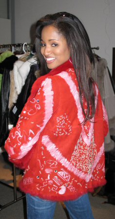 Friend wearing Aspen Fashions Red Rabbit Leather with Embroidery and Hand-Painted Model 572 - SOLD O