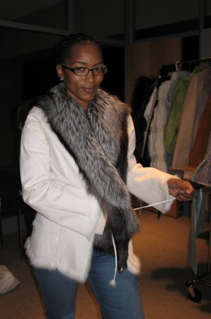 Angela Basset wearing Aspen Fashions Reversible Rabbit Coat Model 669 SOLD OUT