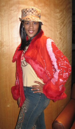 Friend wearing Aspen Fashions Red Rabbit Leather Embroidery and Hand-Painted Model 572 - SOLD OUT