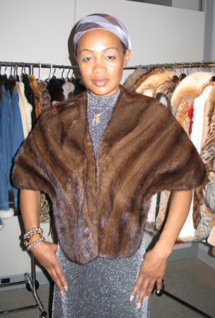 Friend wearing Aspen Fashions Mink Cape Model 595