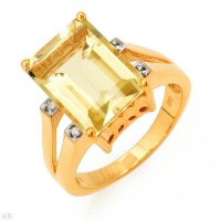 Stylish Ring With 7.24ctw Diamonds And Quartz Set In 14K Yellow Gold Silver