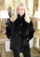 Reversible Black Sculptured Mink Jacket with Long Hair Mink Trim - Size 18