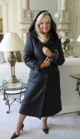 Detachable Hooded Dark Grey Shearling Sheepskin Coat - Size 4