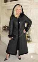 Hooded Black Shearling Sheepskin Coat