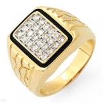 Irresistible Mens Ring With 1.00ctw Sapphires Beautifully Designed in Black Enamel And 10 K Yellow
