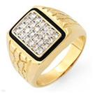 Irresistible Mens Ring With 1.00ctw Sapphires Beautifully Designed in Black Enamel And 10 K Yellow