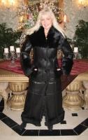 Her Majesty Black Hooded Spanish Merino Shearling Sheepskin With Toscana Collar, Cuffs and Hem