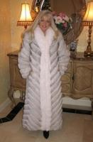 Blue Fox Chevron Coat with Shadow Fox Collar and Tuxedo Front - 52"