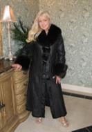 Reversible Black Rabbit Coat With Fox Trim - Size 6