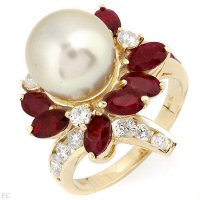 Fabulous Ring With 4.07ctw Diamonds, Rubies and 10.5 Cultured South Sea Pearl Set In 14K Yellow Gold
