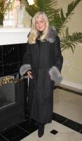 Town and Country Black Suede Spanish Merino Shearling Sheepskin Coat With Frost Fox Trim