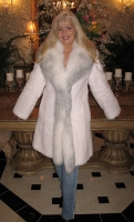 Star White Mink Coat with Platinum Fox Collar and Tuxedo Front