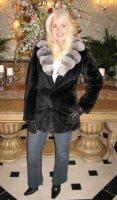 Queen Black Sheared Mink With Laser Design and Natural Chinchilla Collar - Size 4