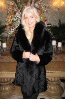 Black Section Mink Coat Fox Trim Reversible to Black Taffeta Sizes 10-16