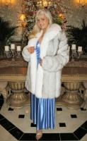 Princess Blue Fox Coat with Shadow Fox Shawl Collar and Tuxedo Front - 33" - Size 8