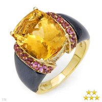 Stunning Ring With 20.00ctw Diamonds, Citrine, Hematites And Tourmaline Set In 14K Yellow Gold