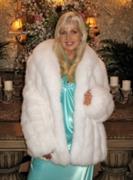 Showgirl White Fox Coat With Shawl Collar and Tuxedo Front - 29"