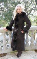 Special Lady Dark Chocolate Spanish Merino Shearling Sheepskin Coat With Fox Trim