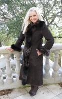 Special Lady Dark Chocolate Spanish Merino Shearling Sheepskin Coat With Fox Trim