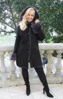 Fashion Queen Hooded Spanish Merino Shearling Sheepskin Coat With Toscana Trim - Size 12