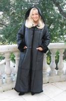 Black Napa Hooded Section Spanish Merino Shearling Sheepskin Coat