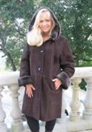 Mountain Girl Hooded Brown Spanish Merino Shearling Sheepskin Coat