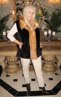 Selina Coco Brown Sheared Beaver Fur Vest With Red Fox Trim - Size 8
